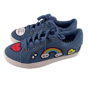 Betsey Johnson Goldiey‎ Denim Novelty Patchwork Sneaker Shoes Size 6M